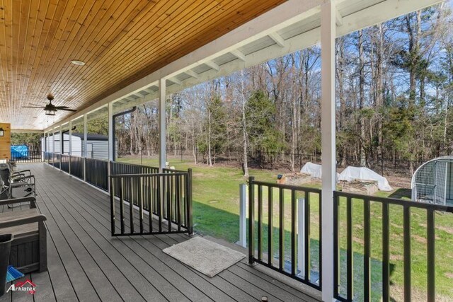 6270 US Highway 259 N, Naples, TX 75568 - wooden terrace with ceiling fan, fence, and a lawn