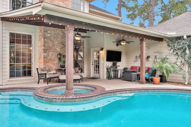 8014 Northbridge Cir, Spring, TX 77379 - swimming pool featuring a patio, ceiling fan, and outdoor lounge area