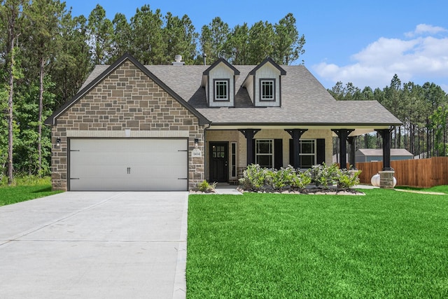 1414 Rd 66113, Dayton, TX 77535 - view of front of home with stone siding, a shingled roof, driveway, and a garage