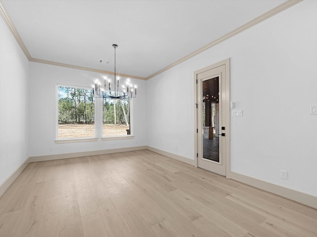 15681 Connie Ln, Montgomery, TX 77316 - empty room with baseboards, an inviting chandelier, ornamental molding, and light wood finished floors