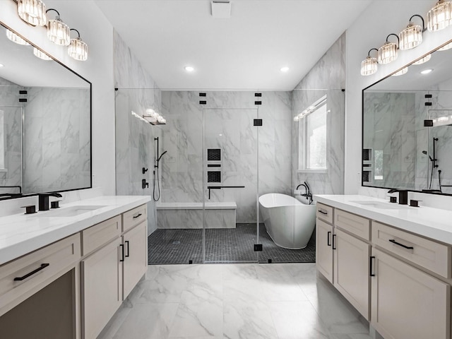 15681 Connie Ln, Montgomery, TX 77316 - full bath featuring a marble finish shower, marble finish floor, and a sink