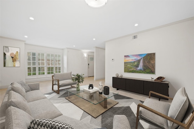 5874 Doliver Dr Unit 121, Houston, TX 77057 - living room featuring recessed lighting, ornamental molding, and light tile patterned floors