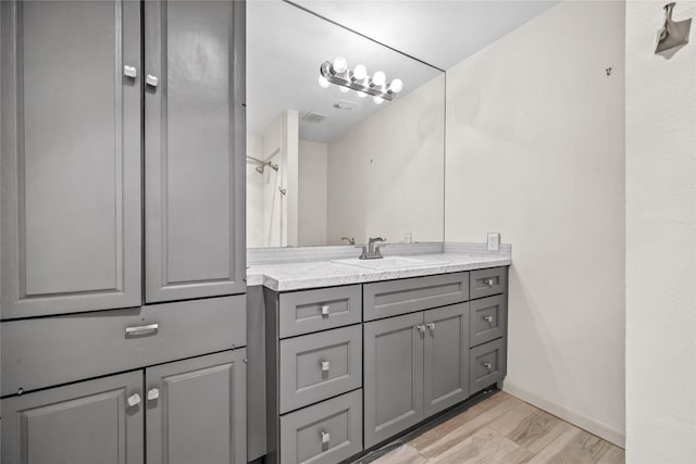 full bath with visible vents, wood finished floors, and vanity