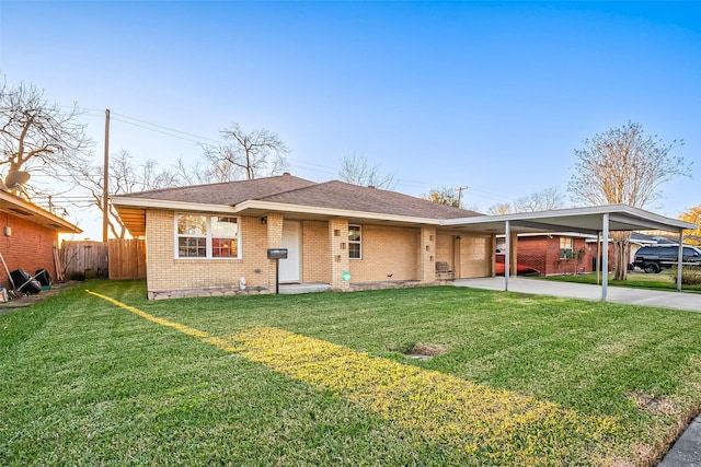 view of front of house with a garage, a front yard, driveway, and fence