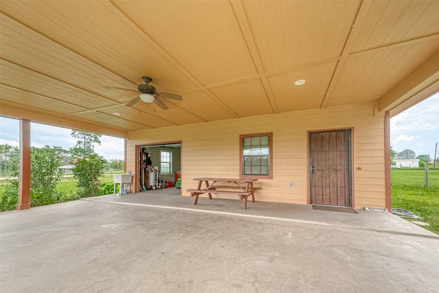 view of patio / terrace featuring ceiling fan