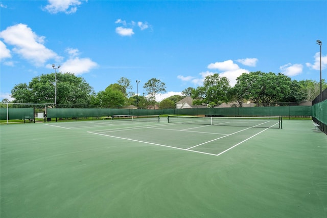 view of tennis court with fence