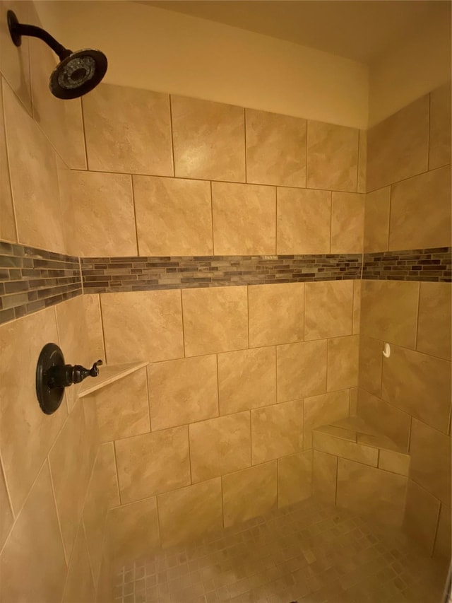 interior details featuring a tile shower