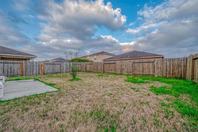 view of yard with a patio area and a fenced backyard