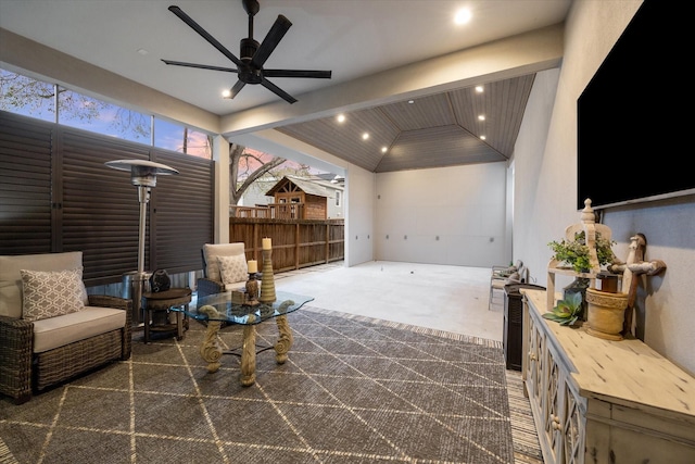 interior space featuring a ceiling fan