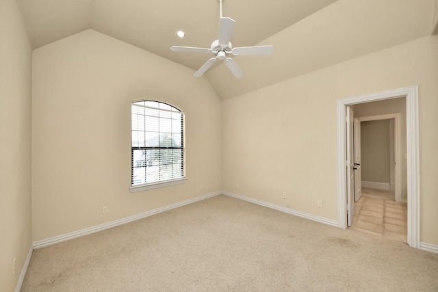 2256 Lake Cove Way, Seabrook, TX 77586 - unfurnished room featuring light colored carpet, lofted ceiling, baseboards, a ceiling fan, and recessed lighting