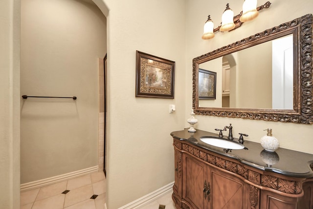 bathroom with tile patterned flooring, vanity, and baseboards