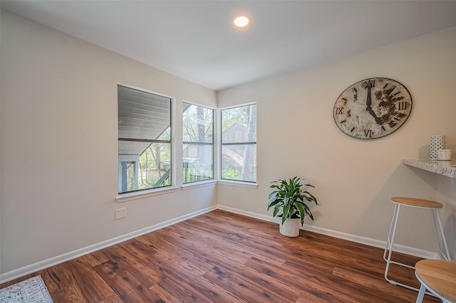 unfurnished room with baseboards and wood finished floors