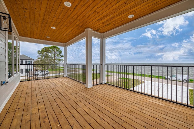 deck with a water view