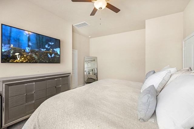 bedroom with visible vents and ceiling fan