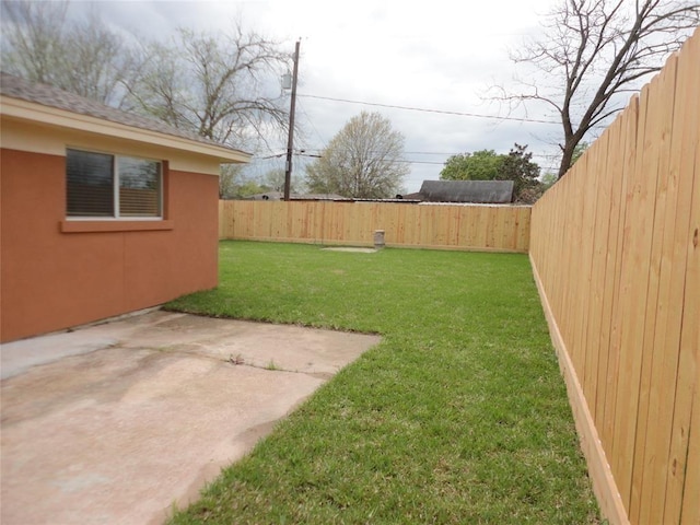 view of yard with a patio area and a fenced backyard