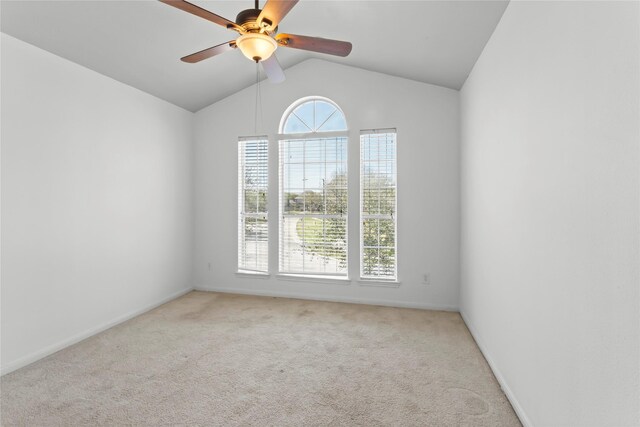 518 Saffron St, League City, TX 77573 - carpeted empty room with baseboards, ceiling fan, and vaulted ceiling
