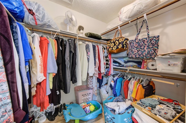 walk in closet with wood finished floors