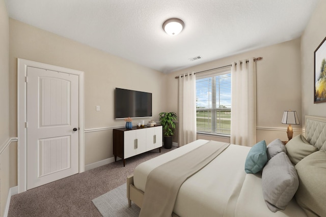 586 Ruby Dr, Bellville, TX 77418 - bedroom with carpet floors, baseboards, visible vents, and a textured ceiling