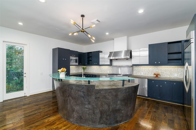 1016 Crocker St, Houston, TX 77019 - kitchen with open shelves, appliances with stainless steel finishes, dark countertops, and visible vents