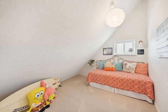 4105 Nueces Dr, Galveston, TX 77554 - carpeted bedroom featuring lofted ceiling