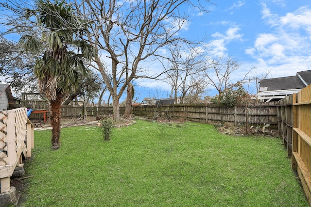 view of yard with a fenced backyard