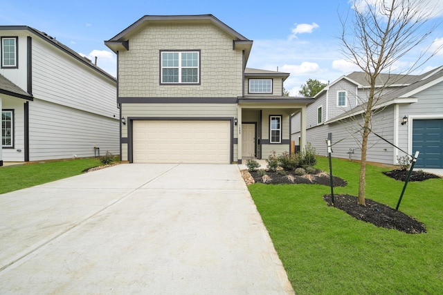 1405 Mount Blanc Path, Conroe, TX 77301 - view of front of house featuring a garage, a front yard, and concrete driveway