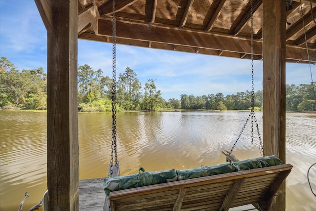 view of dock with a water view