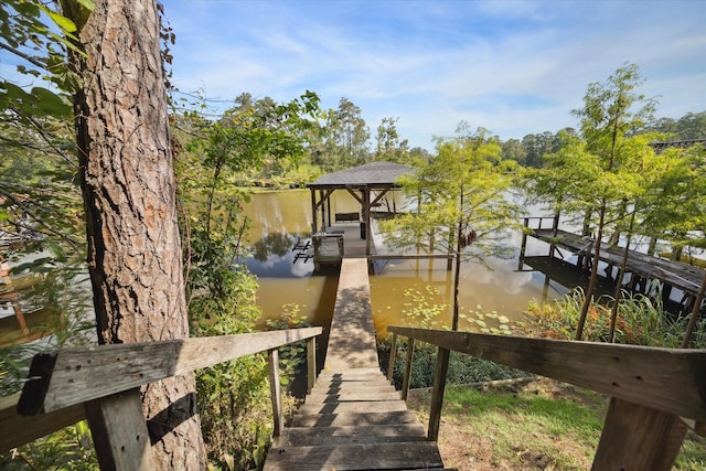 view of dock with a water view