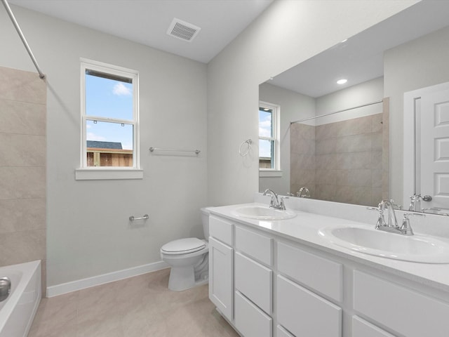 full bath featuring baseboards, visible vents, a sink, and toilet