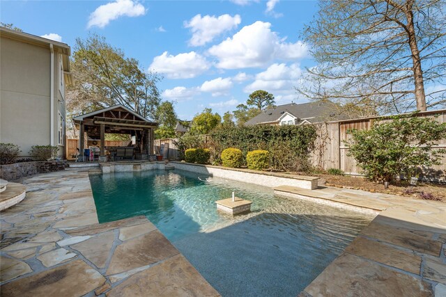 62 Kingwood Greens Dr, Kingwood, TX 77339 - view of swimming pool featuring a gazebo, a patio, a fenced backyard, and a fenced in pool