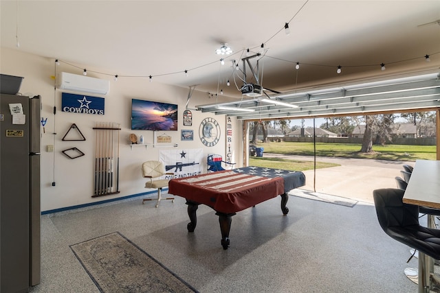 playroom with billiards, speckled floor, and a wall mounted AC