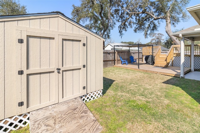 view of shed featuring a fenced backyard