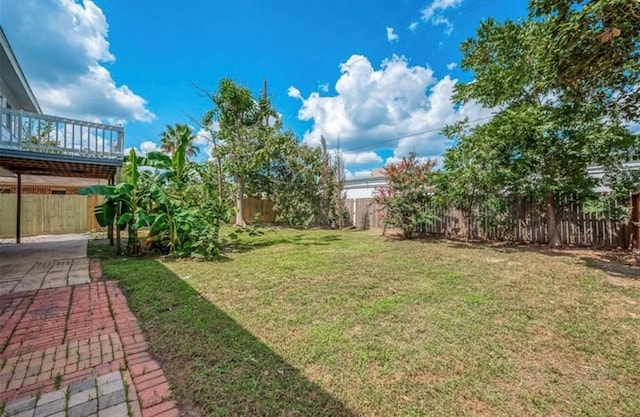 view of yard with a fenced backyard and a patio