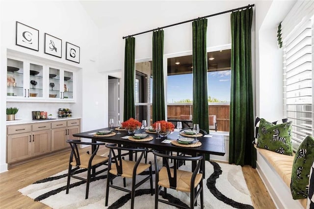 27015 Aurora Garden Ln, Katy, TX 77493 - dining space with light wood-type flooring and high vaulted ceiling