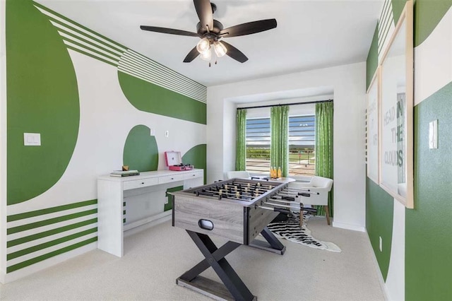 27015 Aurora Garden Ln, Katy, TX 77493 - recreation room with light carpet, ceiling fan, and baseboards