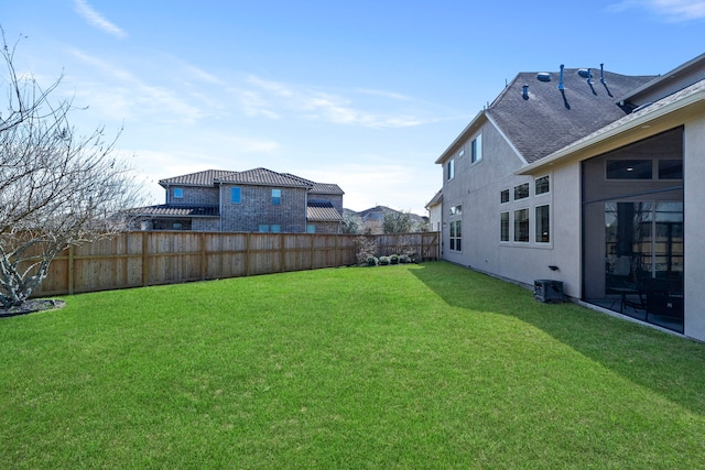 view of yard with a fenced backyard