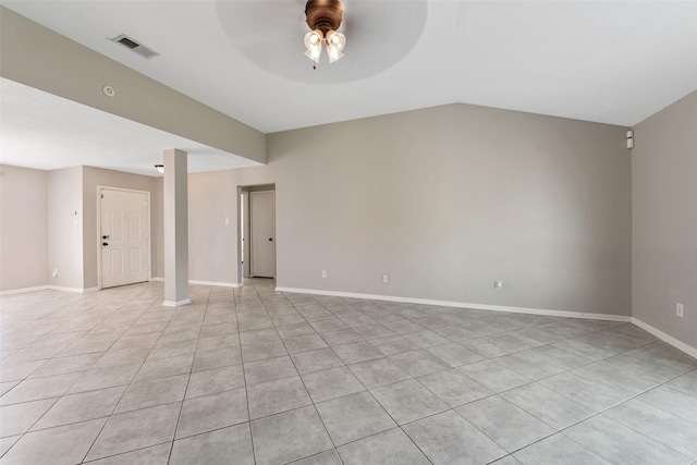28907 Sedgefield St, Spring, TX 77386 - spare room featuring a ceiling fan, light tile patterned floors, baseboards, and vaulted ceiling