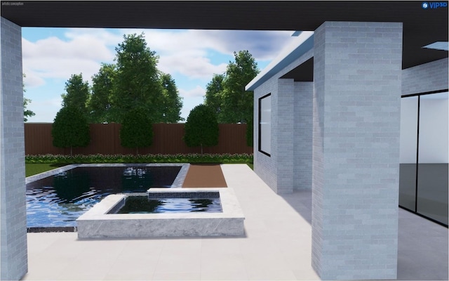 view of pool with an in ground hot tub, a patio area, and a fenced backyard