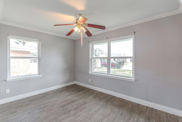 empty room with light wood finished floors, plenty of natural light, and baseboards