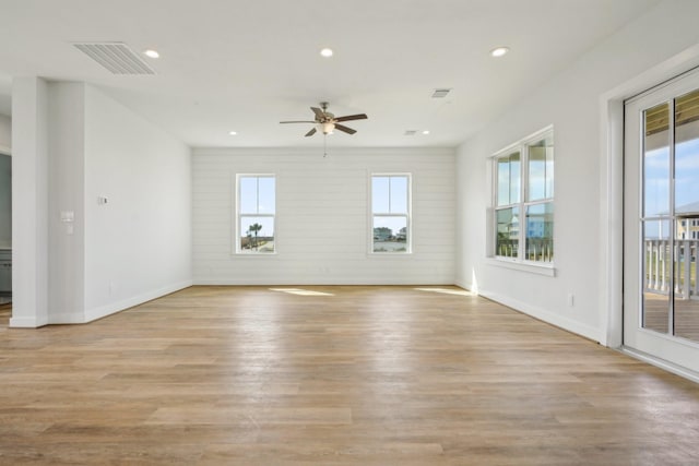 26726 Estuary Dr, Galveston, TX 77554 - spare room with light wood finished floors, recessed lighting, visible vents, ceiling fan, and baseboards