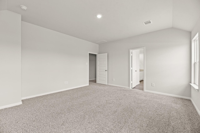 16535 Willow Forest Dr, Conroe, TX 77302 - unfurnished bedroom featuring carpet flooring, baseboards, lofted ceiling, recessed lighting, and ensuite bath