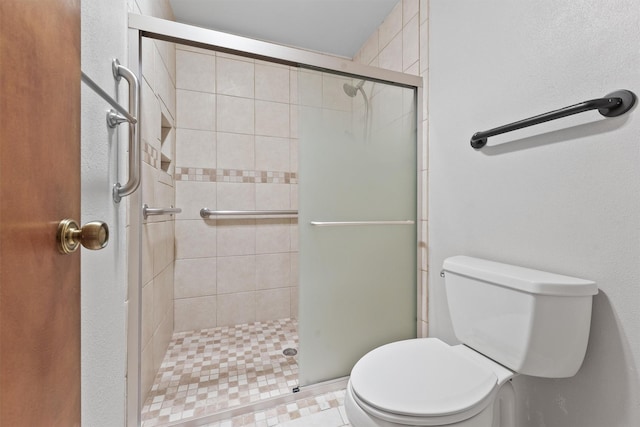 bathroom with toilet and a stall shower