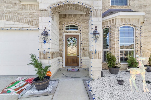 entrance to property with brick siding