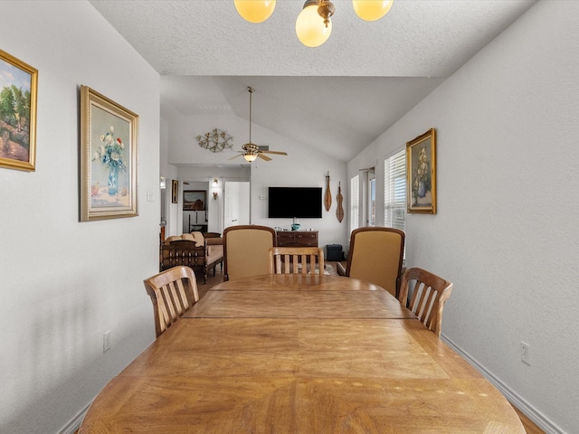 1206 Middle Dr W, Surfside Beach, TX 77541 - dining area with ceiling fan and vaulted ceiling