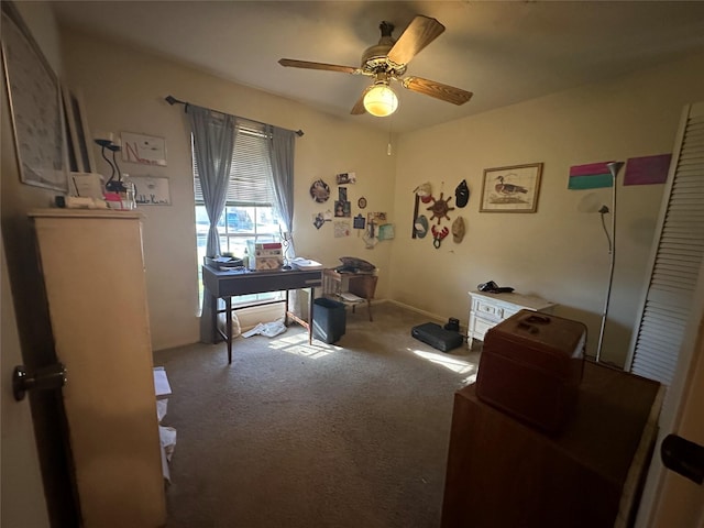 office featuring carpet flooring and a ceiling fan