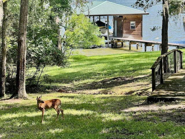view of yard with a water view