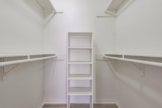 walk in closet with wood finished floors