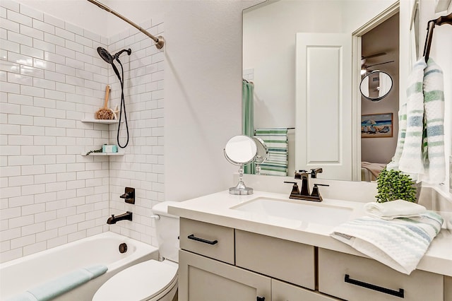 full bathroom with toilet, shower / bathtub combination, and vanity