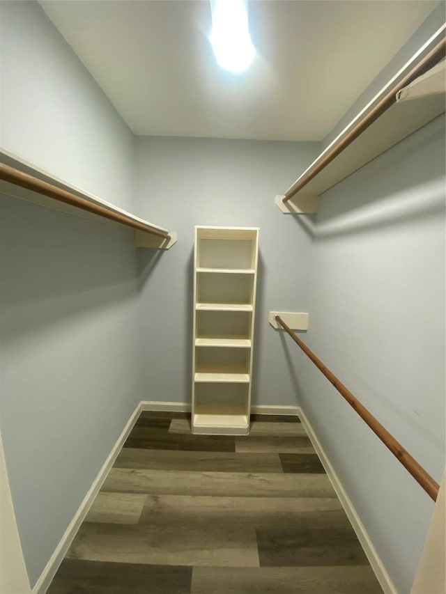 walk in closet featuring dark wood finished floors