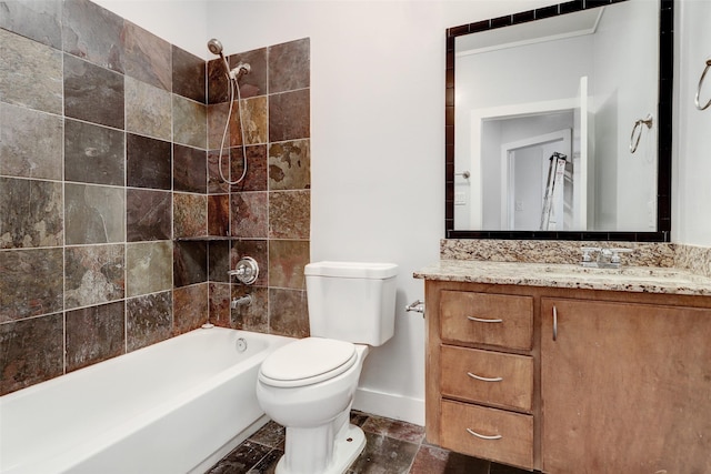 full bath with toilet, washtub / shower combination, baseboards, and vanity